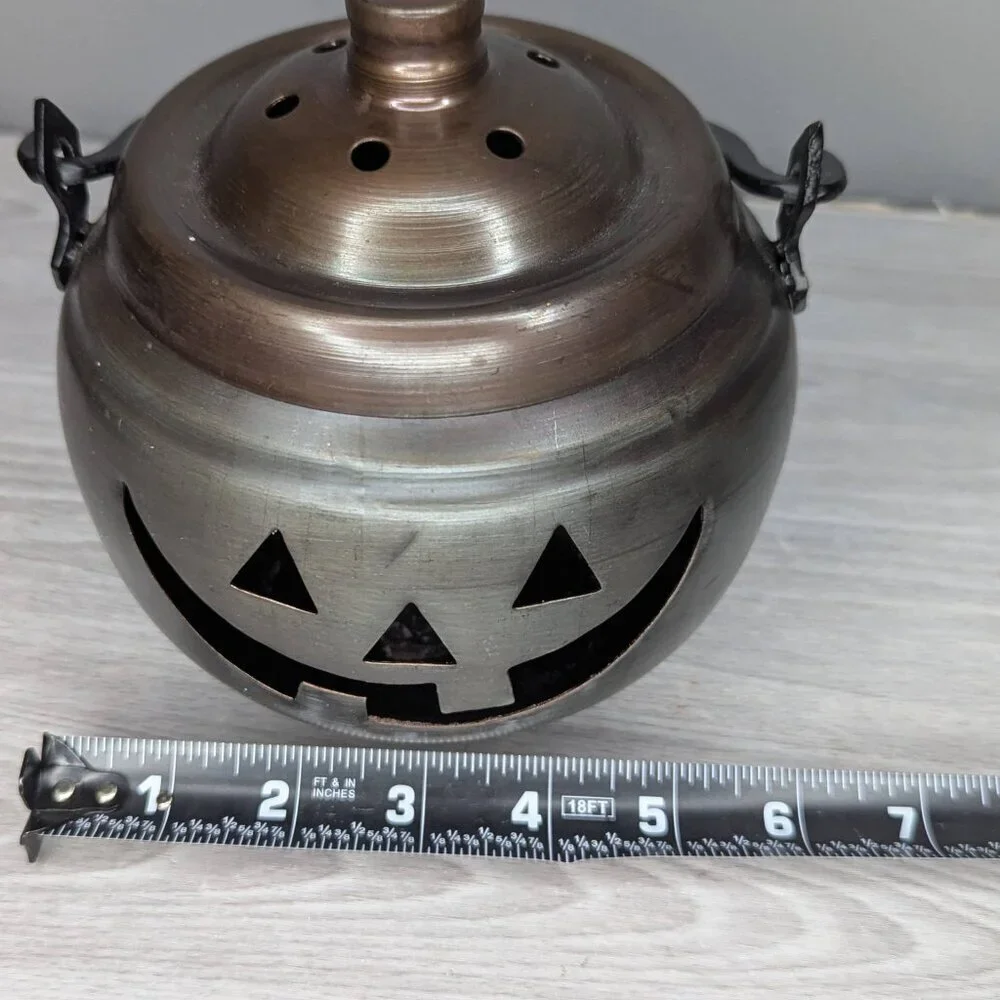 Smiling Metal Pumpkin Candle Holder Lantern w/Handle 8